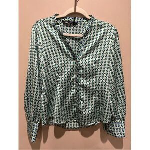 Zara Green and Blue Patterned Blouse